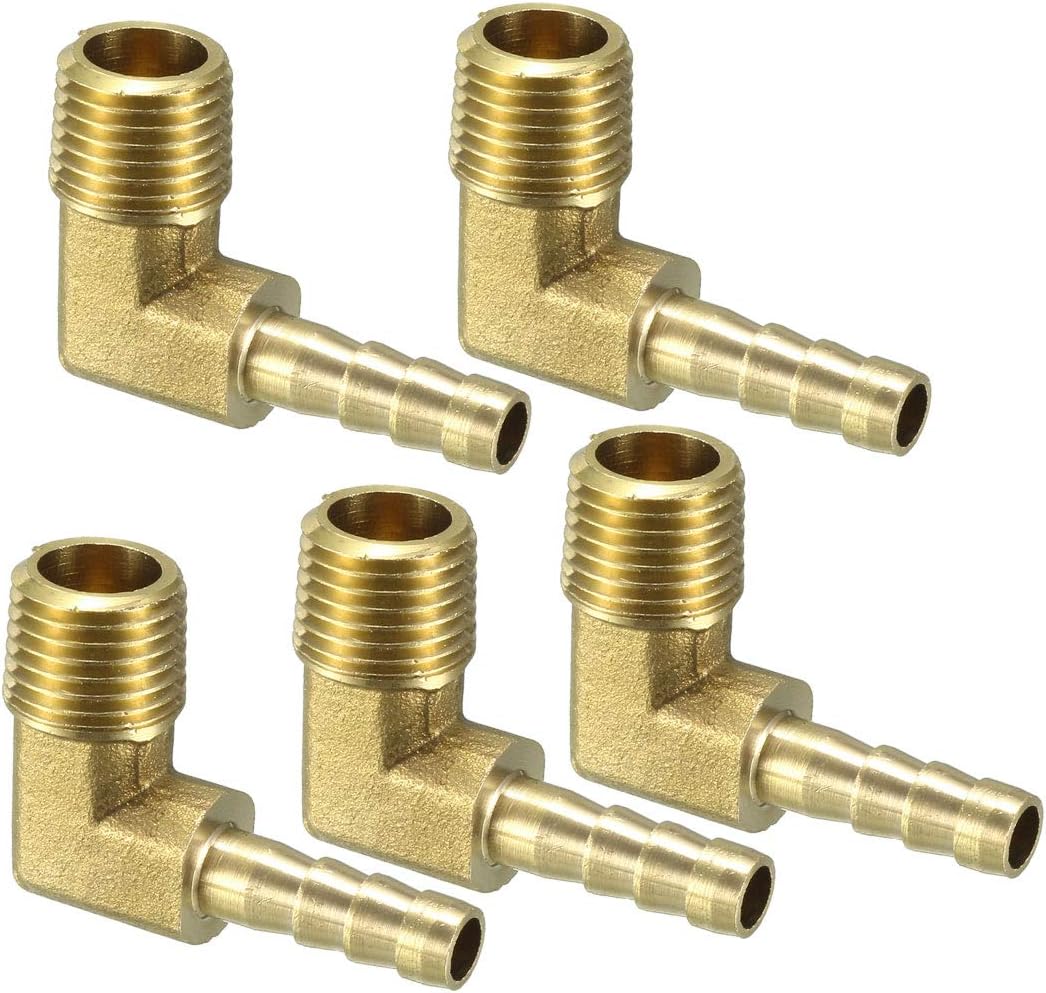 Brass Barb Hose Fitting 90 Degree Elbow 6mm Barbed x 1/4 PT Male Pipe Adapter Connector 5pcs