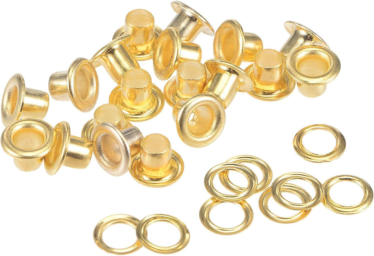 Grommets Eyelets with Washers Kit, 6 x 3 x 4mm Copper Grommet Chrome Plated for DIY or Craft Projects Gold Tone 100 Set