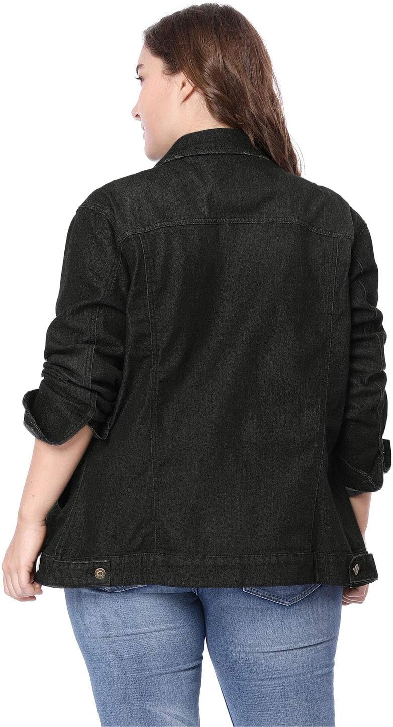 Kvinnors plusstorlek jeansjacka stickade knappar fram tvättad västerländsk outfit denimjacka