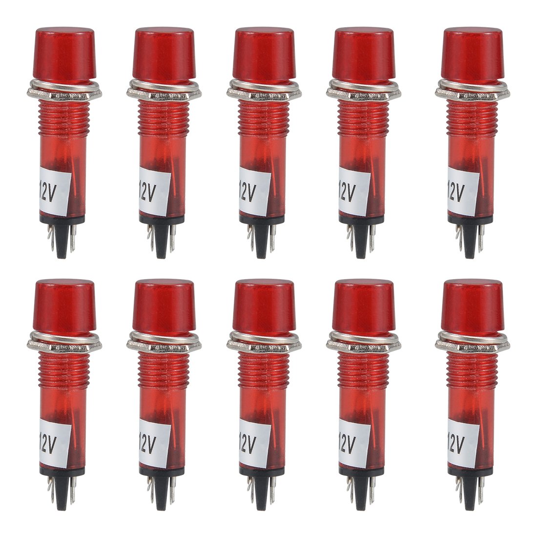 Signal Indicator Dash Light DC 12V, LED Bulbs XD10-3 Red, 10mm 2/5" Panel Mount 10Pcs