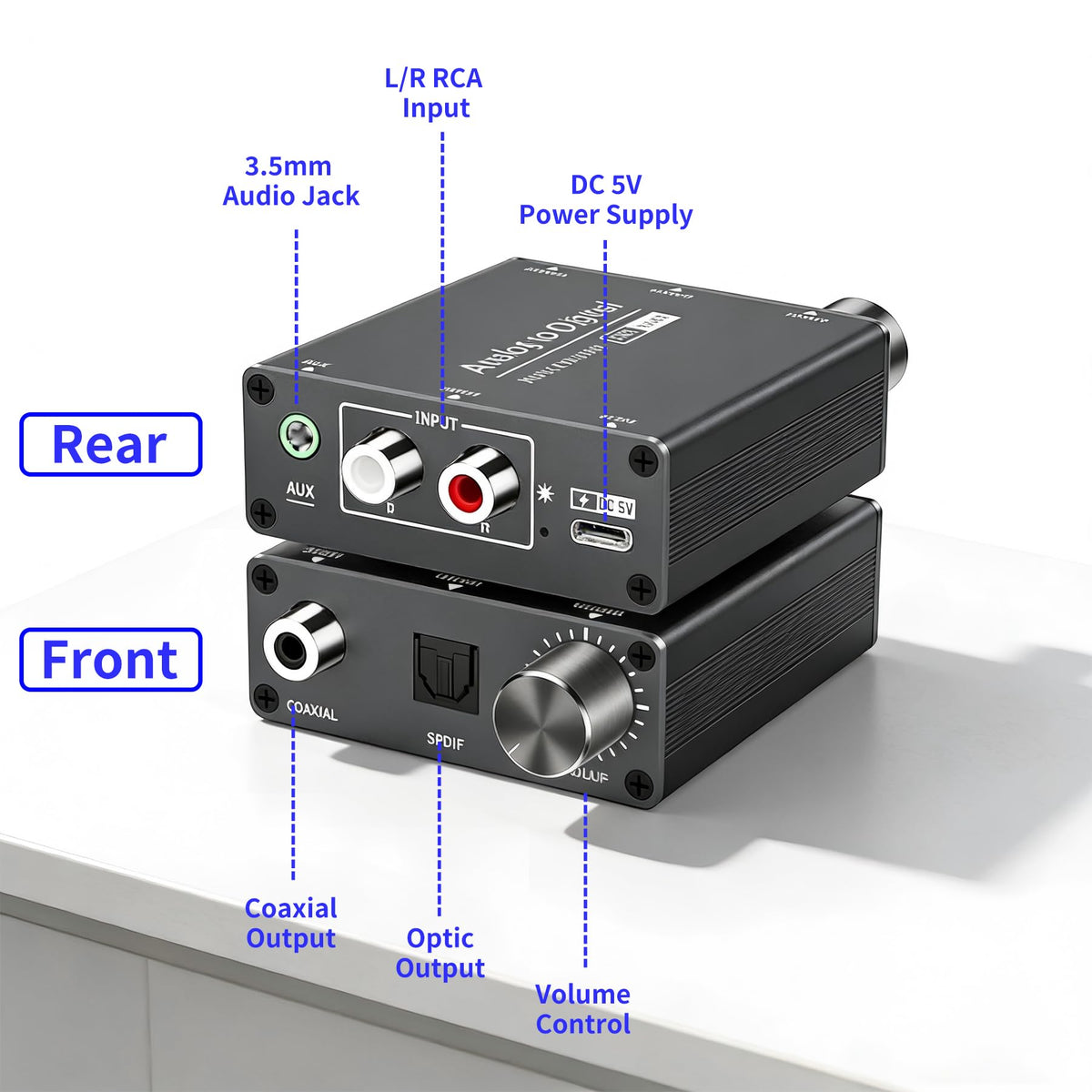 Convertitore Analogico-Digitale Audio, RCA a ottico