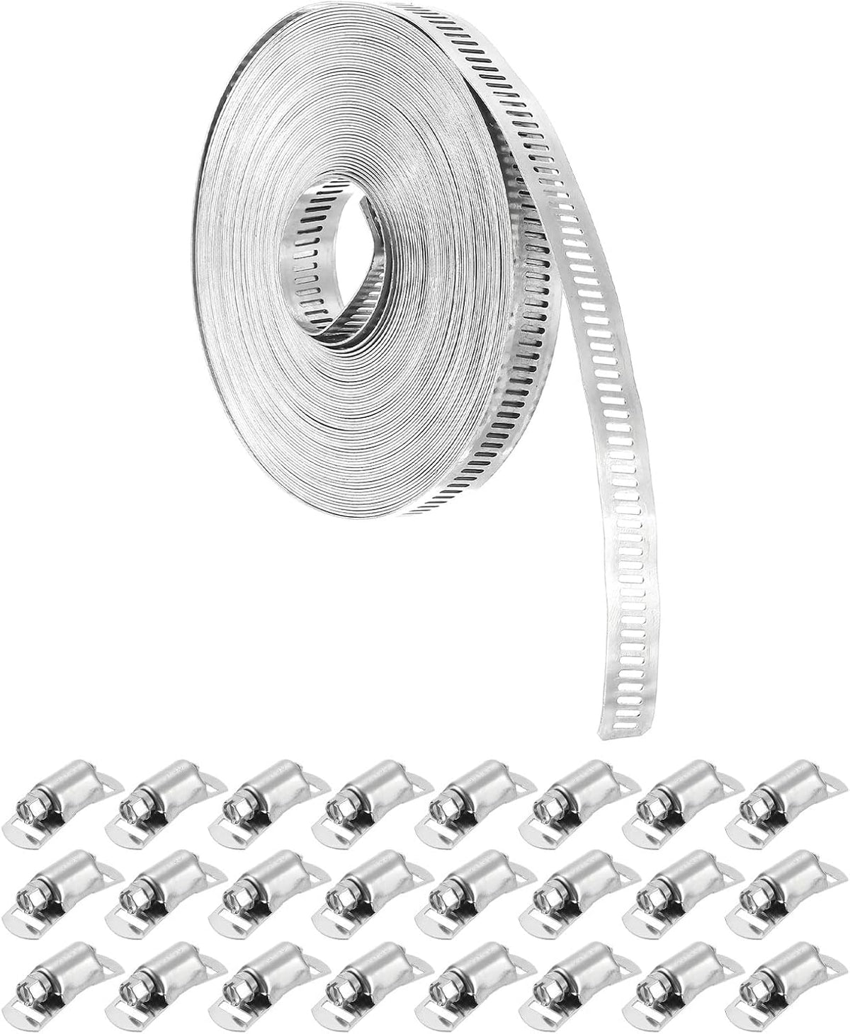 304 Stainless Steel Hose Clamps, Cut-To-Fit 39.4 ft Metal Strap + 24 Stronger Fasteners Kit, Adjustable Worm Gear Band Hose Clamps for DIY Intercooler Pipe Plumbing Tube Fuel Line