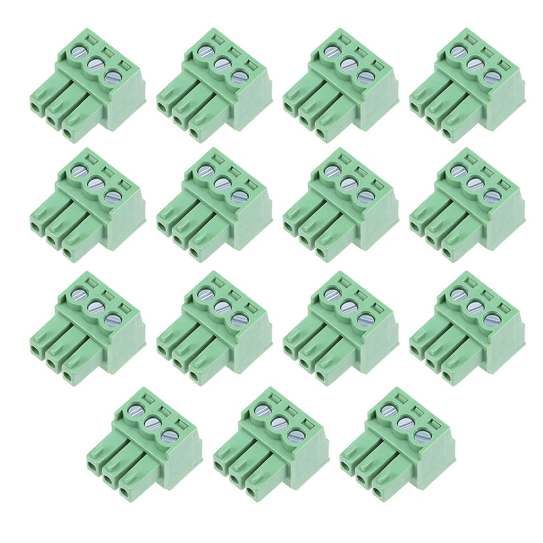 15Pcs AC300V 8A 3.5mm Pitch 3P Flat Angle Needle Seat Insert-in PCB Terminal Block Connector Green