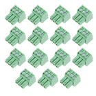 15Pcs AC300V 8A 3.5mm Pitch 3P Flat Angle Needle Seat Insert-in PCB Terminal Block Connector Green