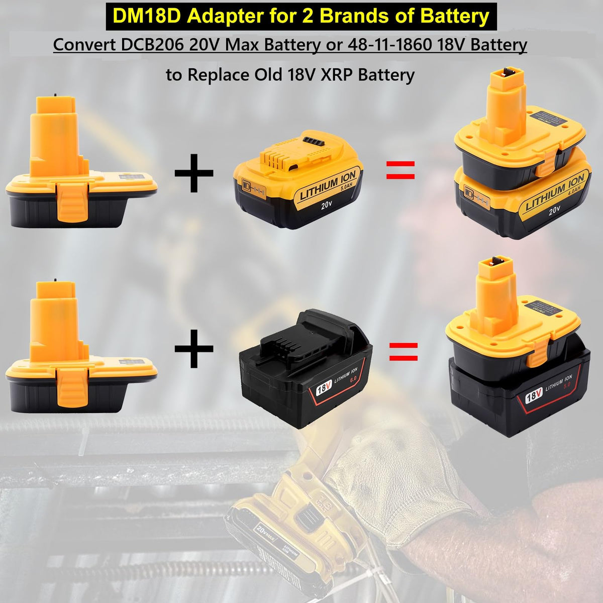 DM18D Batterikonverter kompatibel med De-Walt 18V XRP trådløse verktøy