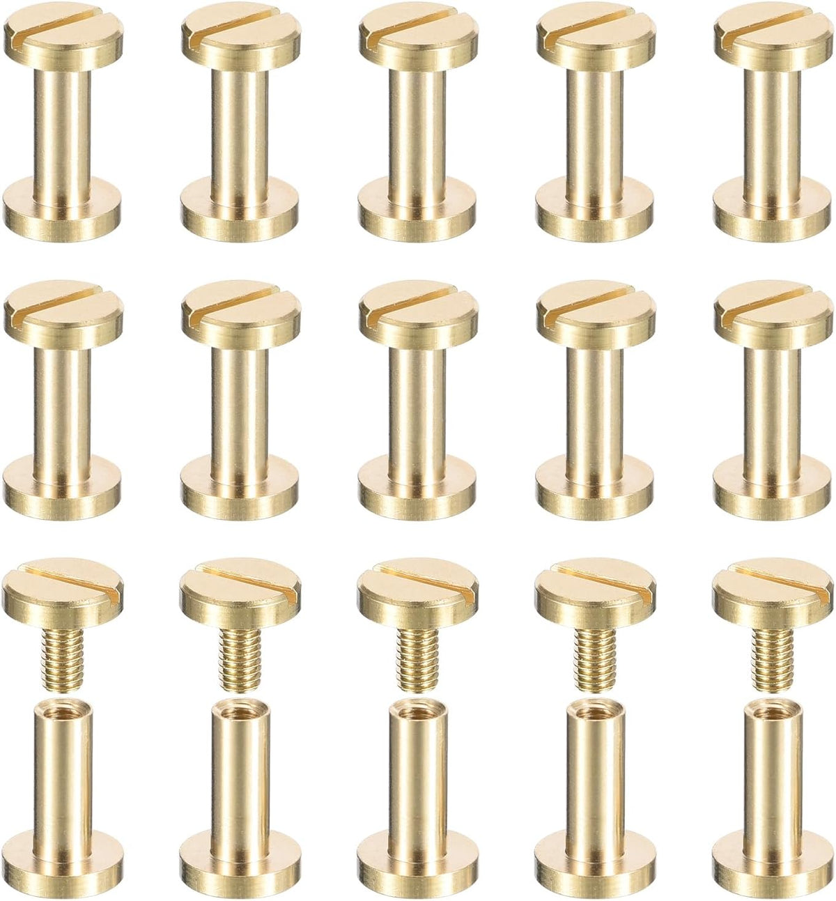 30Pack Brass Chicago Screws, 9x8mm Flat Head Screw Back Binding Post Nail Stud Rivets Fastener for DIY Leather Craft Belt Strap