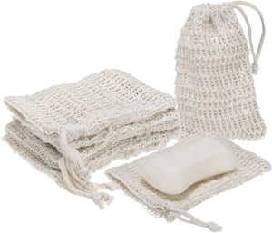 10 Pcs Soap Saver Bag, 5.5"x3.5" Mesh Soap Bag with Drawstring Cotton Scrubber Pouch Exfoliating Net for Body Shower Foaming Travel Camping, Beige