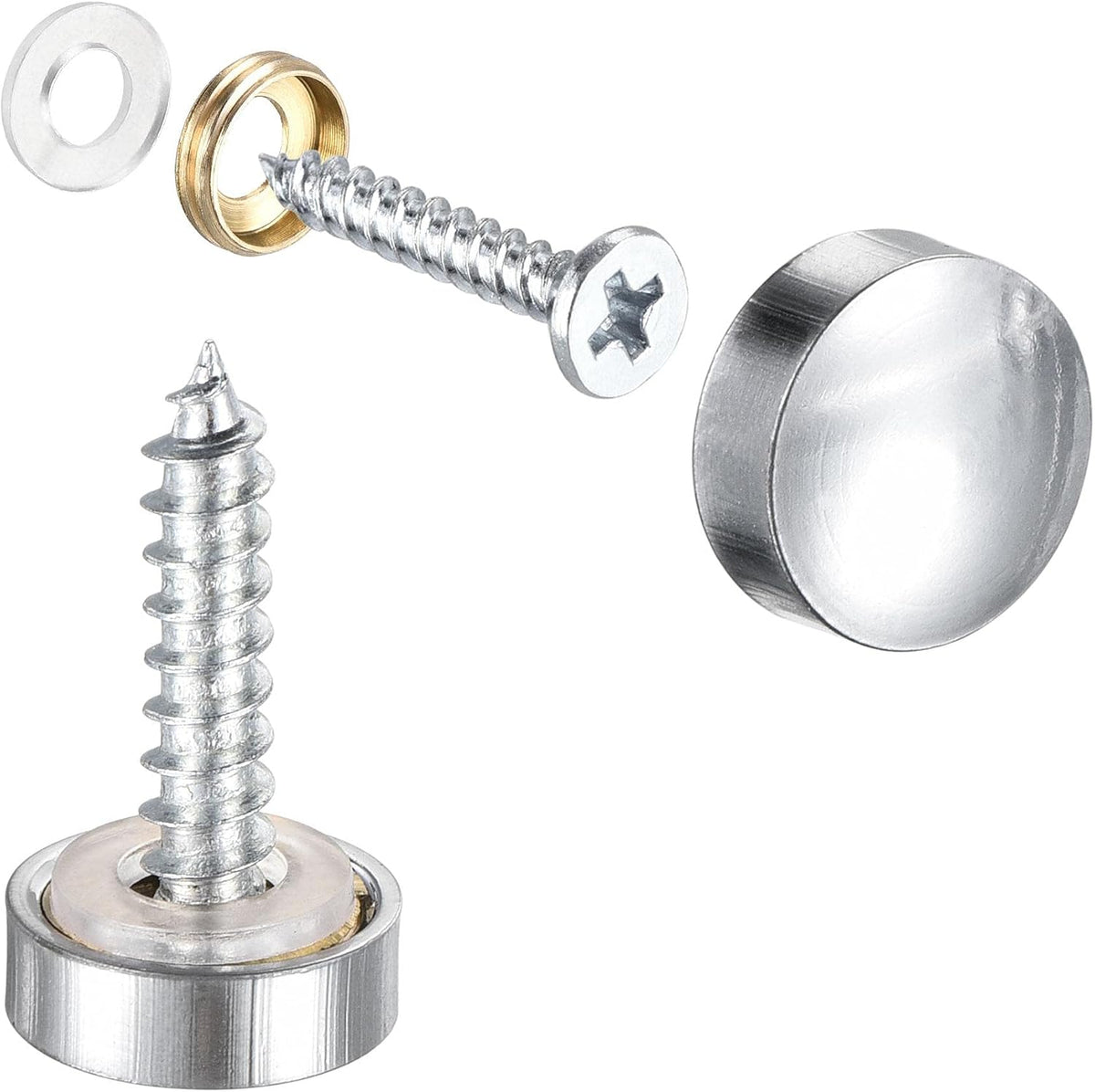 Mirror Screws, 12mm/0.47", 8pcs Decorative Cap Fasteners Cover Nails Polishing Silver Tone Brass