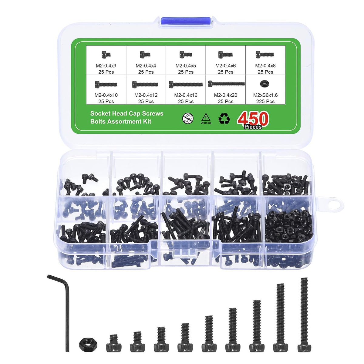 Hex Socket Bolt Kits (M2), Grade 12.9 Carbon Steel Allen Socket Drive Screws, Black