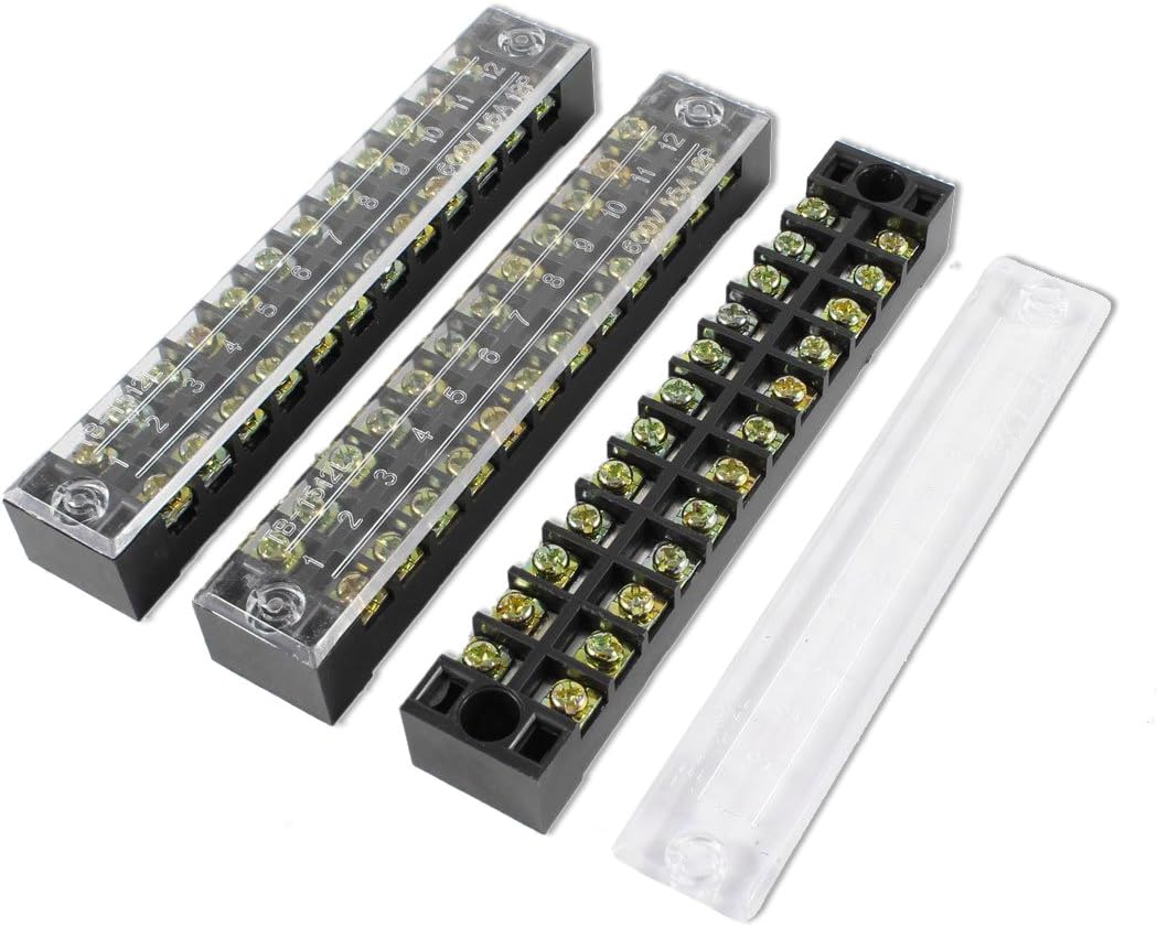 3 Pcs 600V 15A 12 Positions Dual Rows Covered Barrier Screw Terminal Block Strip
