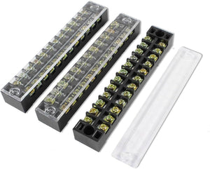 3 Pcs 600V 15A 12 Positions Dual Rows Covered Barrier Screw Terminal Block Strip