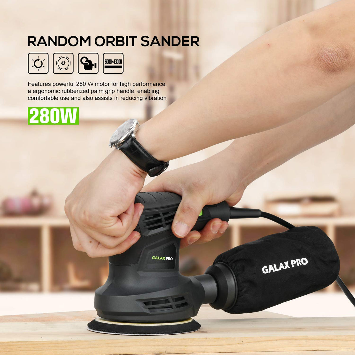 LinkMejor 13000OPM Random Orbital Sander 6 Variable Speed with 15 Sandpaper
