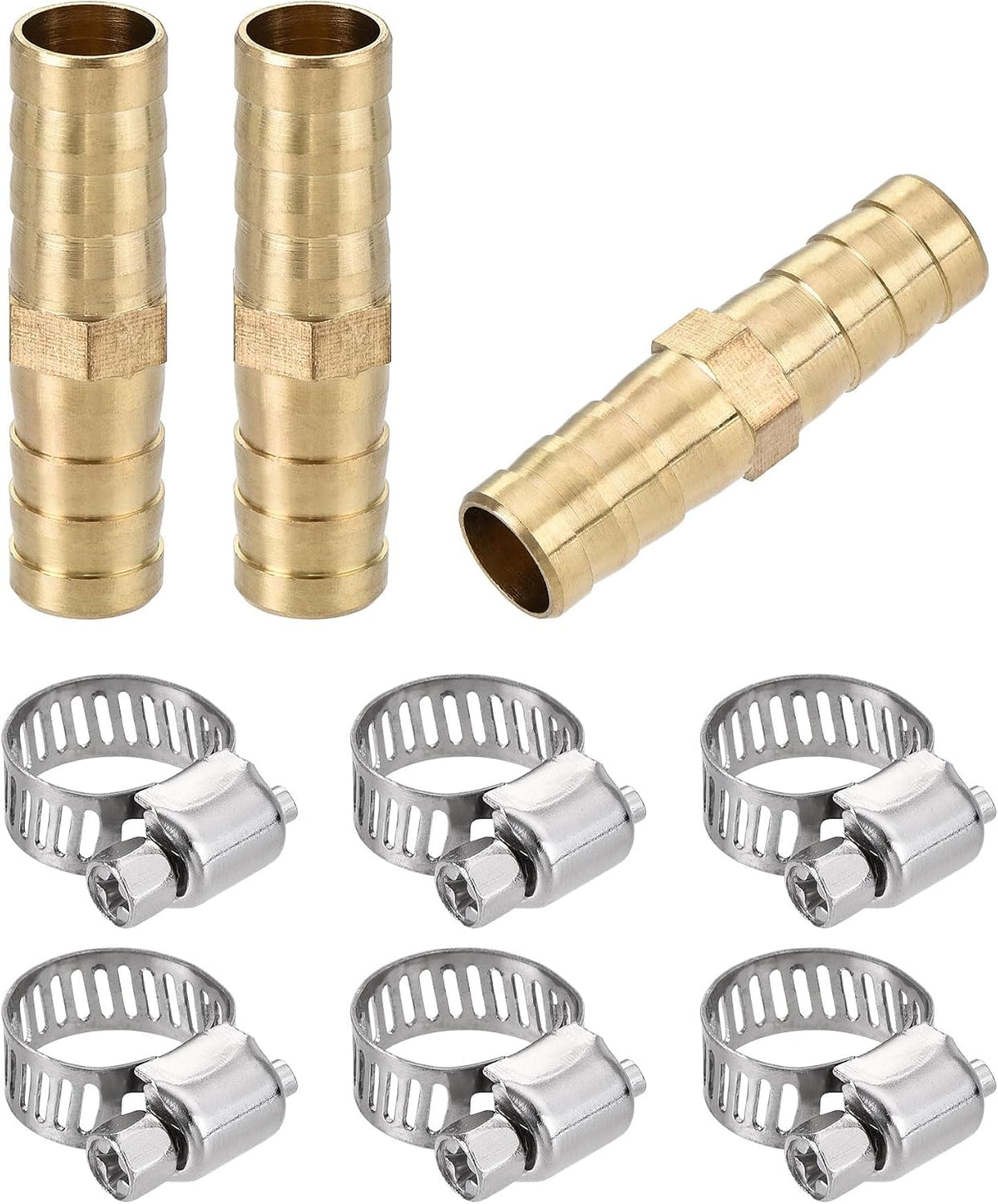 Barb Hose Fitting, 10x39mm Straight Coupler Quick Connector Adapter with 6-12mm Adjustable Stainless Steel Hose Clamps, for Water Fuel Air Oil Gas 3 Set