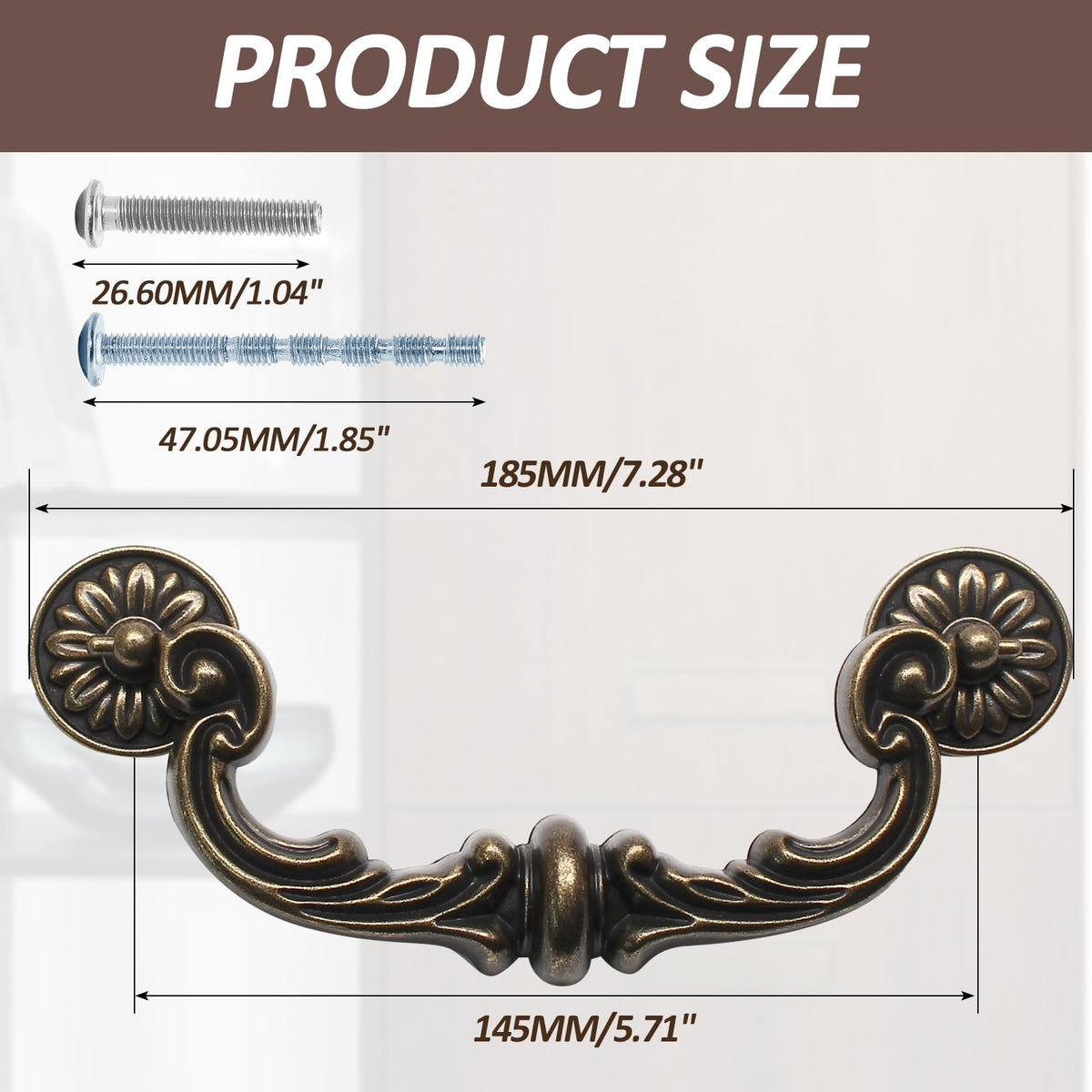 LinkMejor 4 Pack Poussoirs de tiroir Vintage 6 en Hole Center Drop Bail Poussoirs de meuble