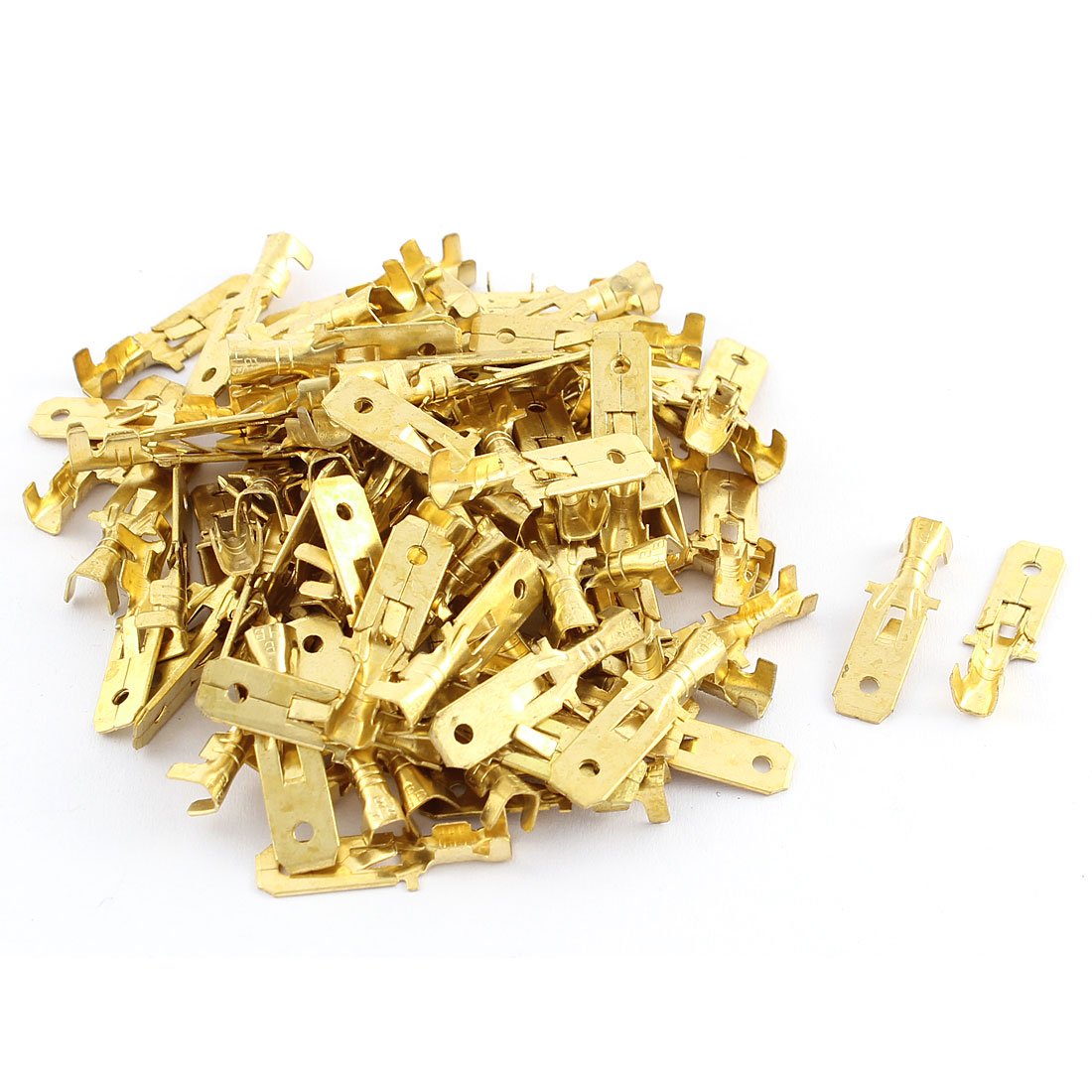 100 Pcs 6.3mm 24mm Male Brass Spade Crimp Terminals Wiring Connectors
