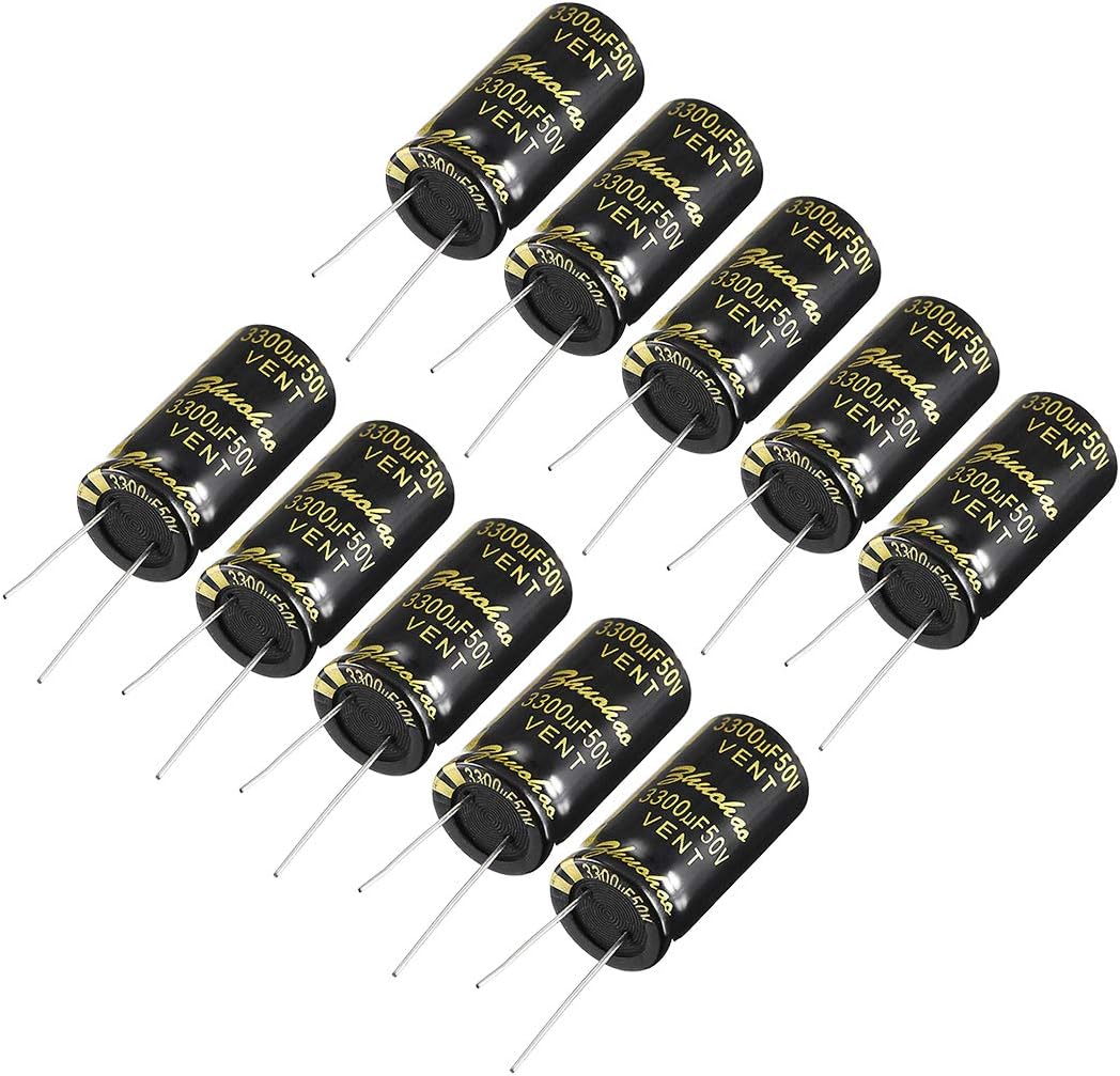 Aluminum Radial Electrolytic Capacitor with 3300uF 50V 105 Celsius Life 2000H 18 x 36 mm Black 10pcs