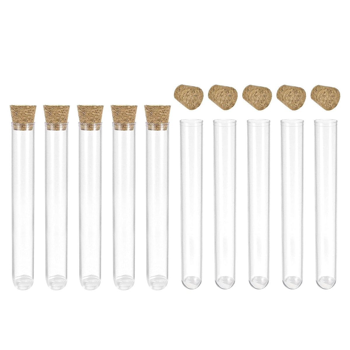 10Pcs PS Plastic Test Tubes with Cork Stoppers, Round Base, 13x78mm, Storage Container for Scientific Experiments Sample Display Decorations