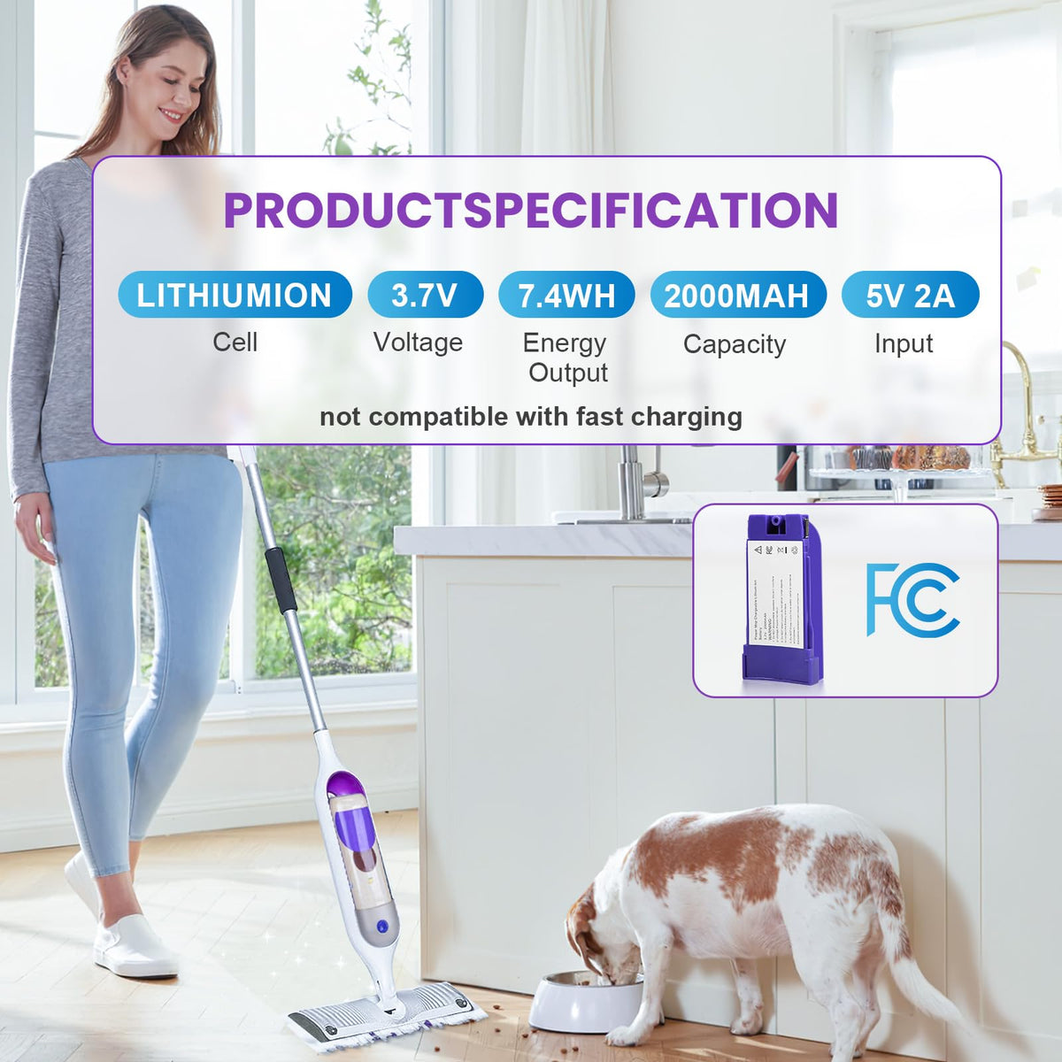 LinkMejor 2000mAh Batteria Ricaricabile per Aspirapolvere a Vapore Swiffer