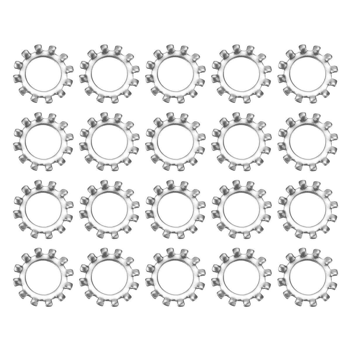 20Pcs 7/16 External Tooth Lock Washer, 304 Stainless Steel Multi-Tooth Star Washer Locking Fastener, Silver Tone