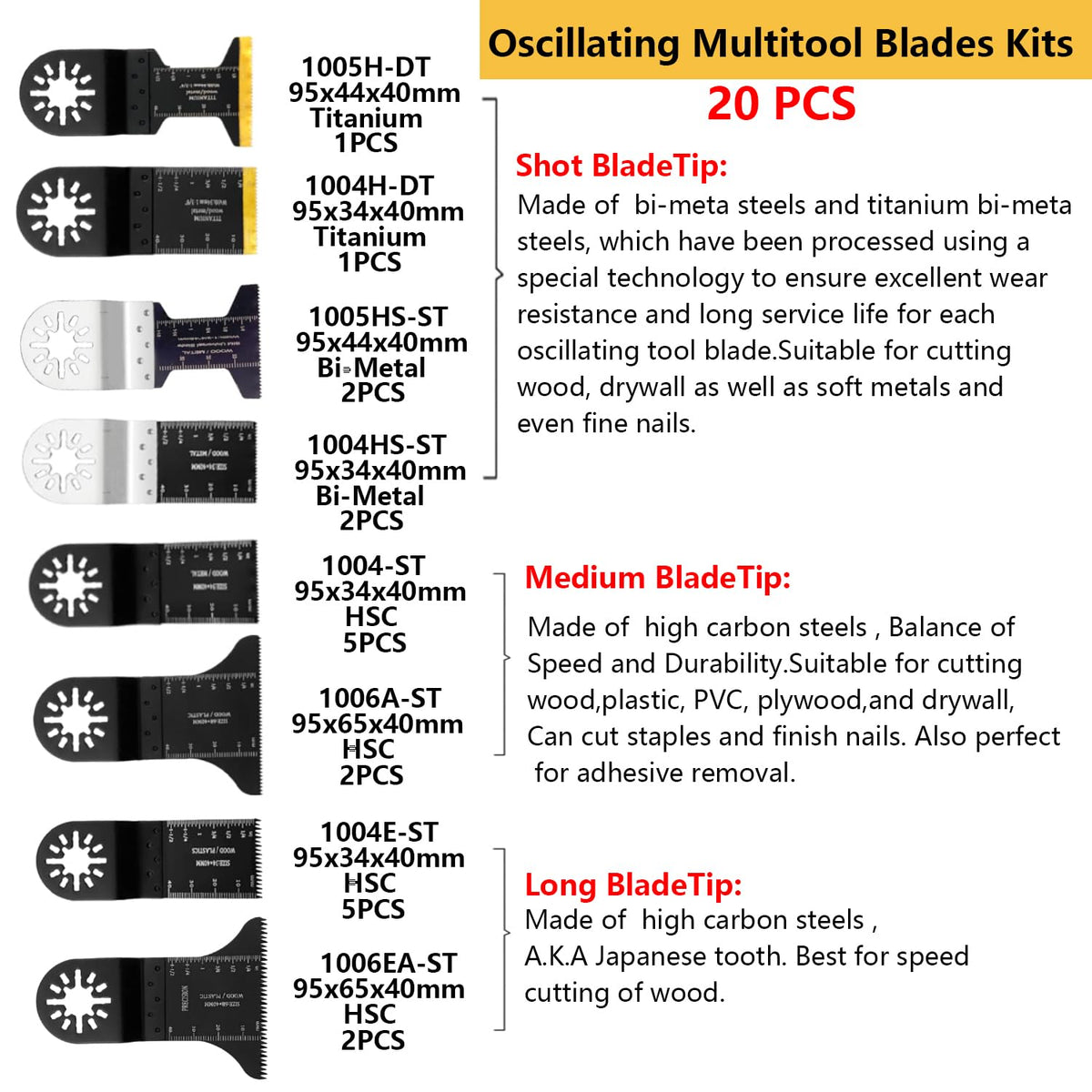 20 Titanium Oscillating Saw Blades, Kompatibler med Star-Lock Verktyger