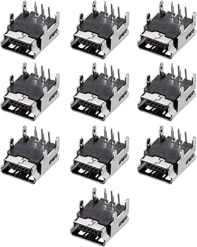 Konektor PCB USB Mini 5P Pemadam Betina 4 Kaki 90 Derajat 10Pcs