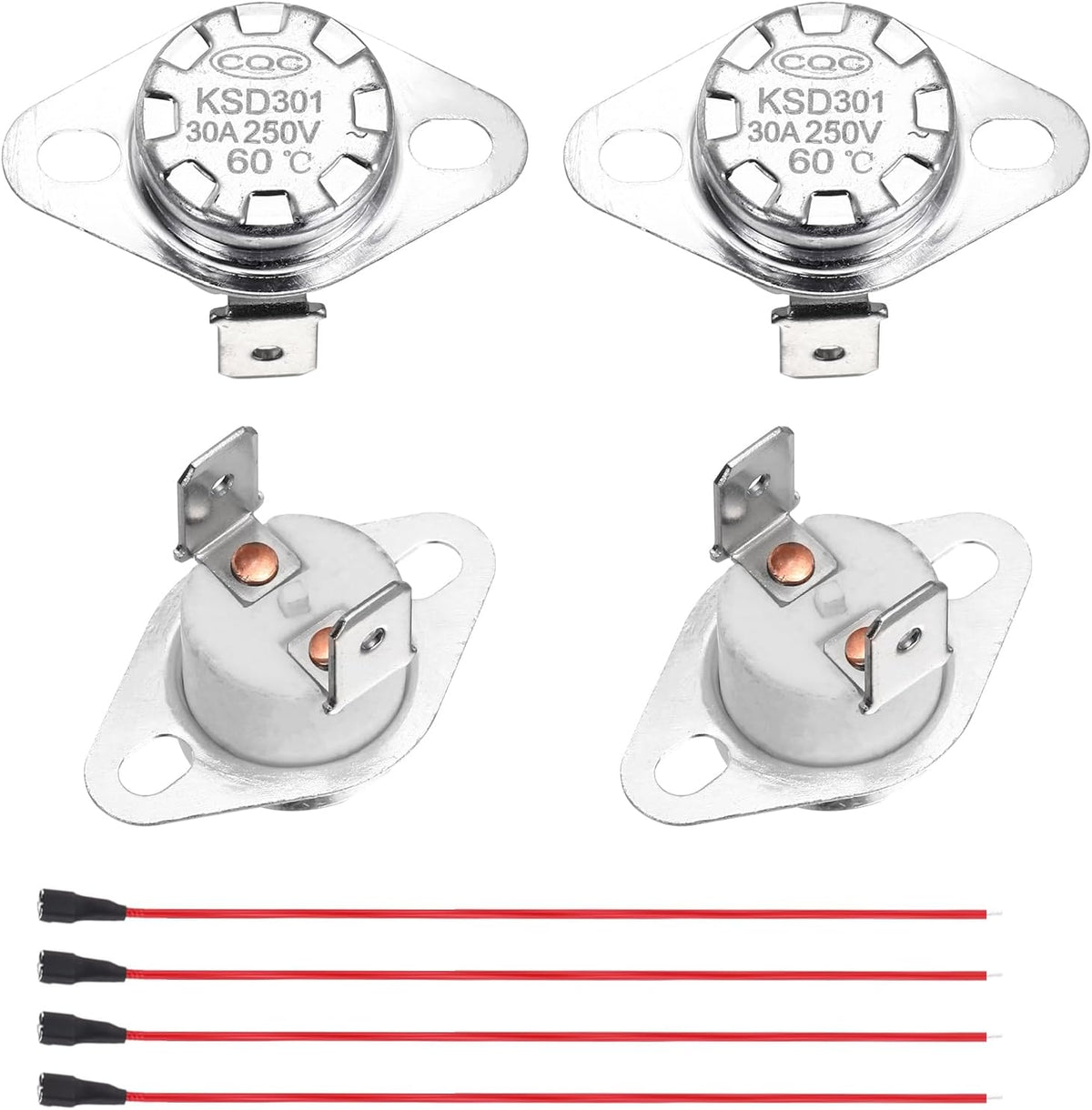 2 Pcs KSD301 Thermostat 60°C/140°F 30A Normally Closed N.C Adjust Snap Disc Temperature Switch with Terminal Wire for Microwaves,Oven,Coffee Maker,Ceramic Material