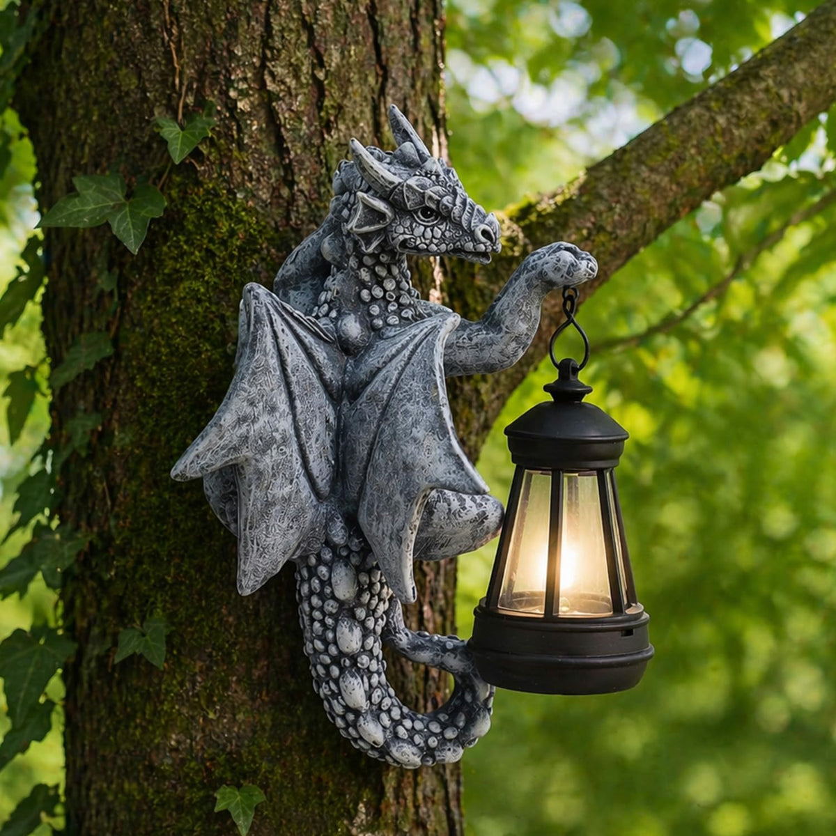 Solar Dragon Tree Decor Outdoor, Hanging Dragon Statue with Lantern