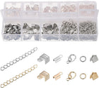 Jewelry Making Kit, Ribbon Clasp Crimp Ends & Fold Over Cord Ends with Extension Chains, Lobster Clasps, Jump Rings for DIY Craft Making, 520Pcs