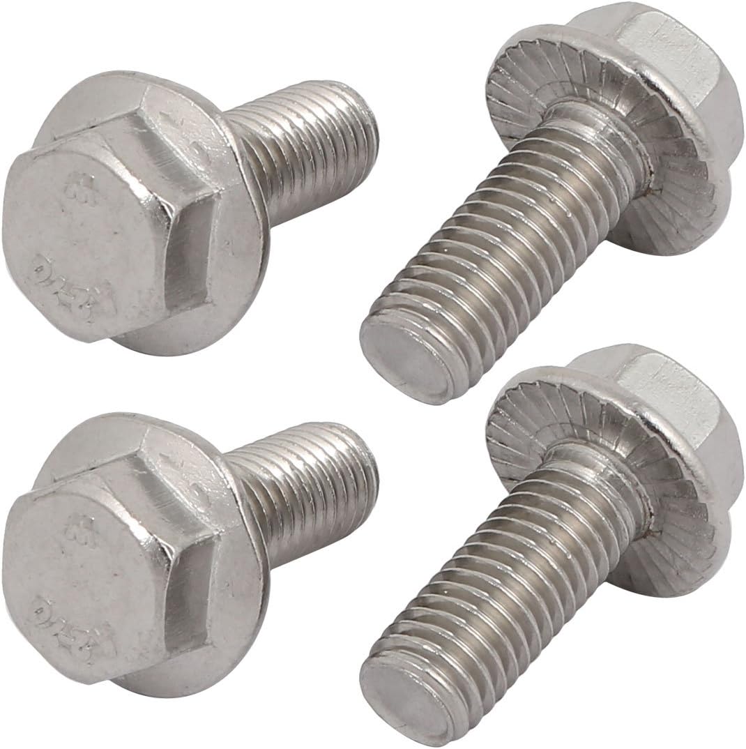 4Pcs M10 x 25mm Thread 304 Stainless Steel Hex Serrated Head Flange Screw Bolt