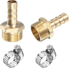Brass Hose Barb Fitting Straight 8mm x G3/8 Male Thread Pipe Connector with Stainless Steel Hose Clamp, Pack of 2
