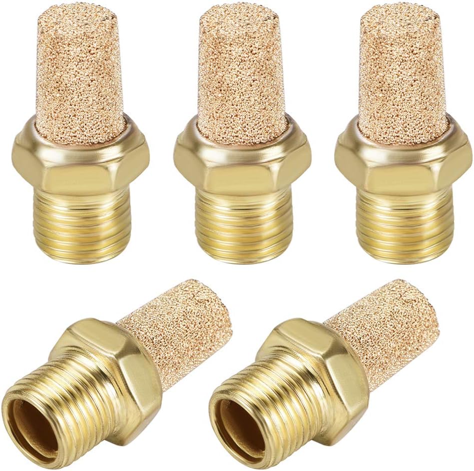 Sintered Bronze Exhaust Muffler G1/8 - Brass Body Pneumatic Air Muffler Air Flow Speed Controller Brass Flow Control Muffler 5pcs