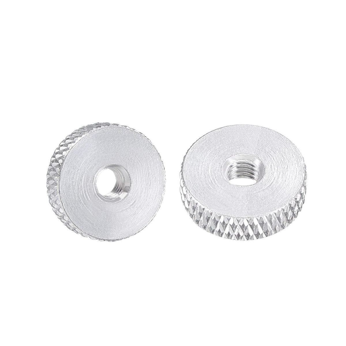 Flat Knurled Nut - M4 x 14mm x 4mm Thumb Nuts Lock Adjusting Nuts Aluminum Alloy Silver 10Pcs