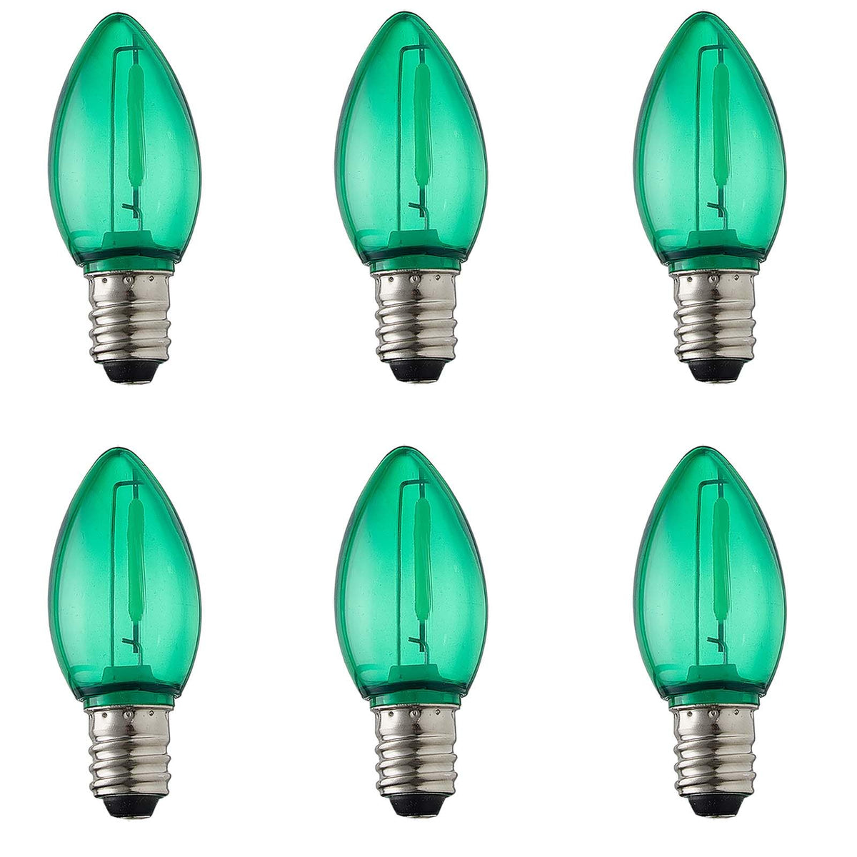 LinkMejor C7 Yeşil E12 Kandil Ateşleri Gece Işığı Yedek Bulbları 120V, 6 Adet