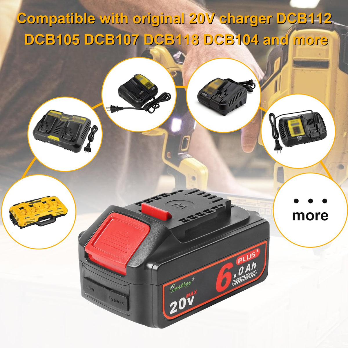 LinkMejor 2 Pack 20V 6A Upgradat Plus Baterie Compatibil cu Instrumentele Dewalt