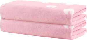 Almofada de Banho de 2 Peças de Algodão, Toalhas de Banho Absorventes e Secas Rápidas com Padrão de Cartoon para Banheiro 28" x 56" Pink_2