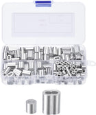 Aluminum Crimping Loop Sleeve 1/8'' Double Ferrule and 1/8'' Crimping Stop Sleeve for Wire Rope Cable Line End, Silver 100set