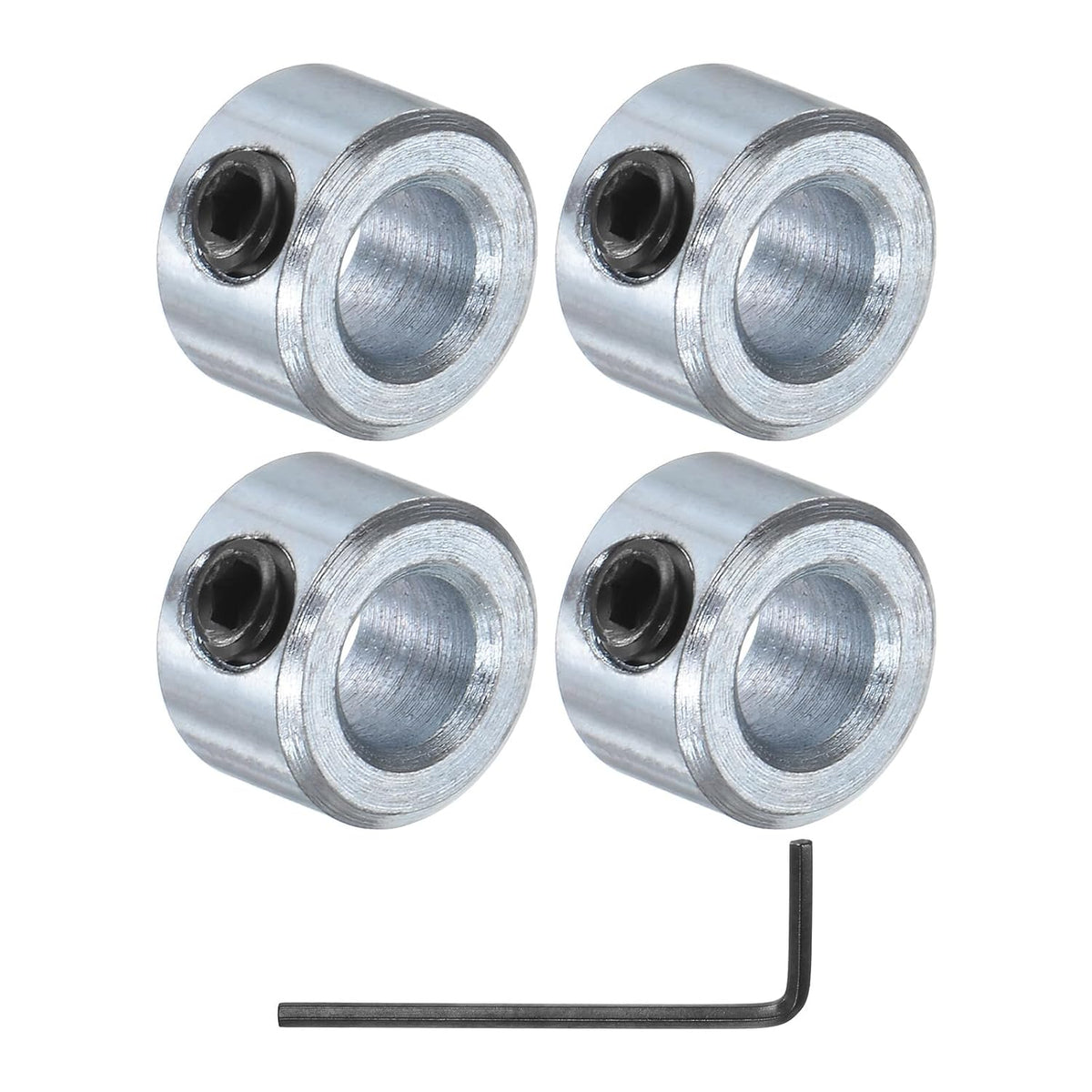 4pcs Set Screw Shaft Collars 1/4" Bore Zinc Plated Steel Shaft Collars, 1/2" OD, 5/16" Width Axle Collar Clamp with Hex Wrench