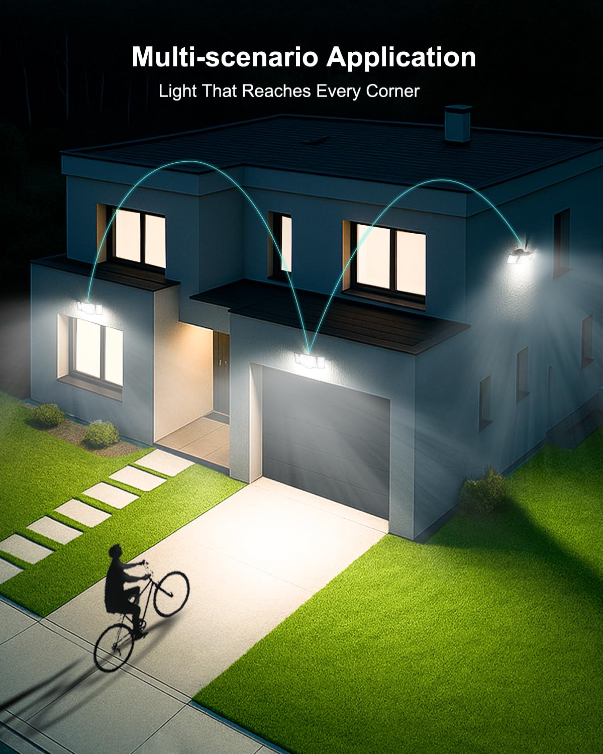 2 Pack Capteur de Mouvement Lampe Extérieure, 4200LM Lumière Sécurité Filaire, Noir