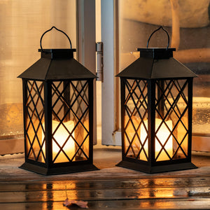 LinkMejor 2 Pack 13'' Lampioni Solari Neri, Luci Sospese con Fiamma Fluttuante