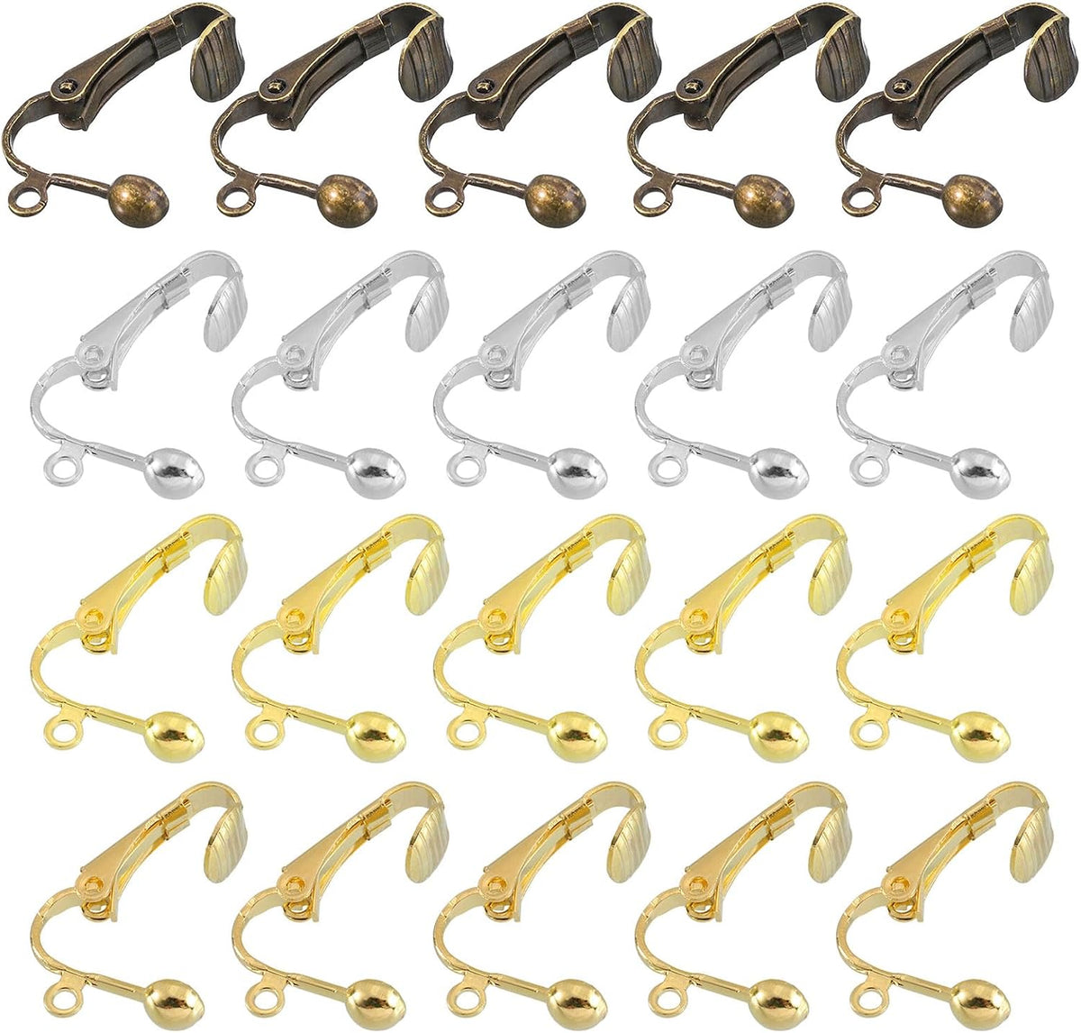 Clip-on Earring Converter, 40Pcs - Copper Plating Clip-on Earring Findings with Easy Open Loop (Imitation Gold, White, Gold, Bronze)