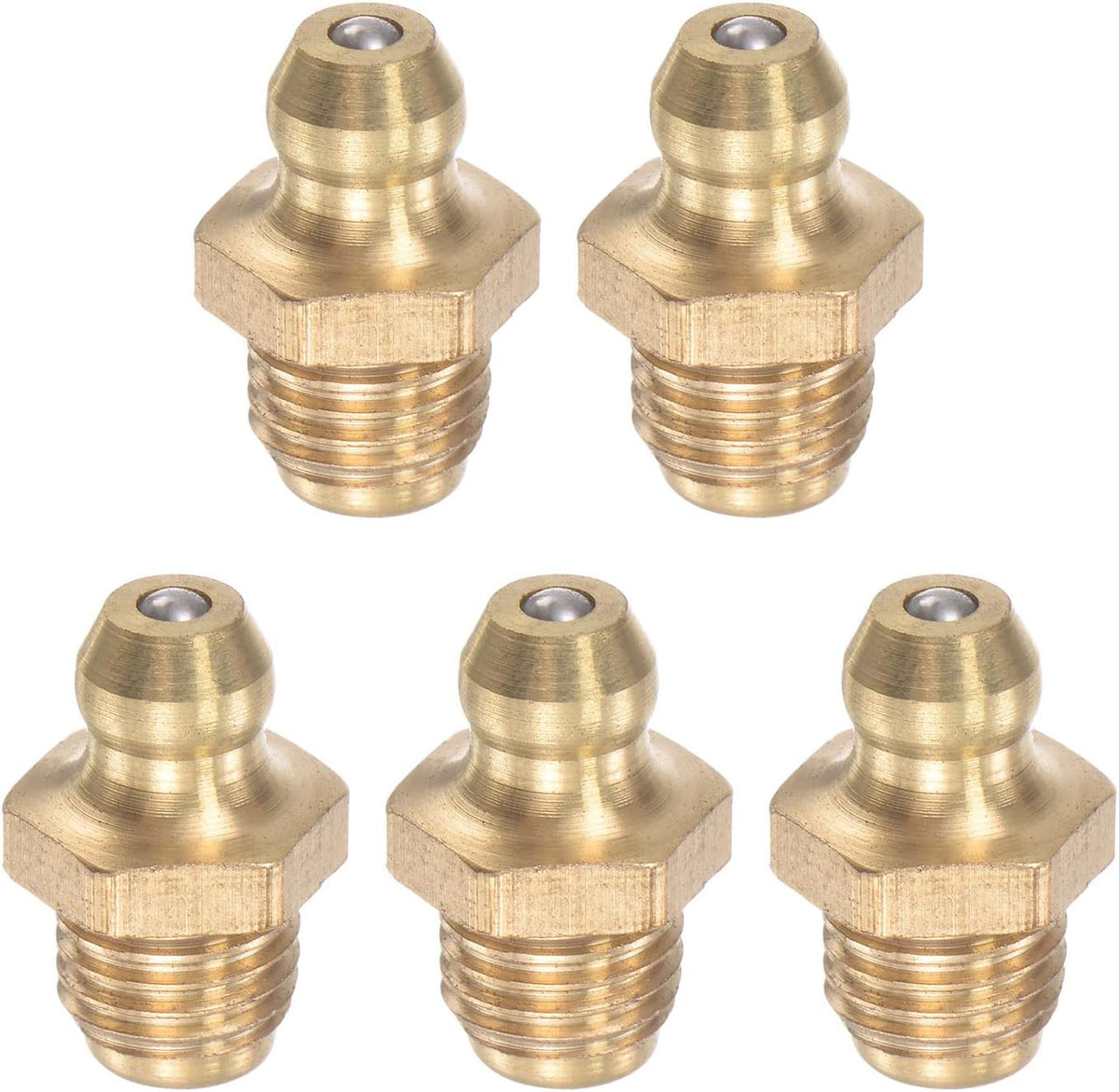 Brass Straight Grease Fitting Assortment 5/16"-24 UNF Thread 10mm Width Hydraulic Grease Fitting Accessories, 5Pcs