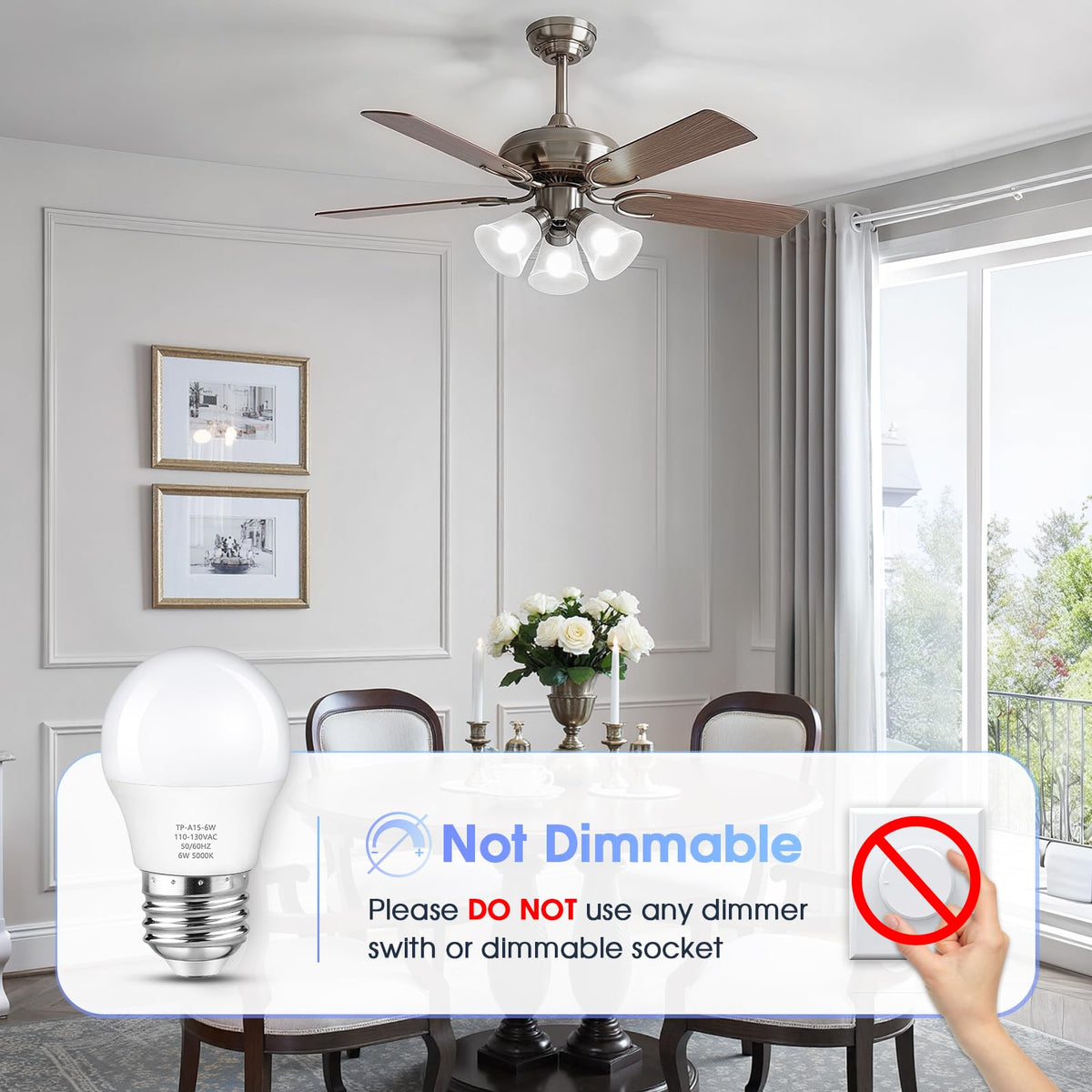 LinkMejor A15 LED Light Bulbs, 60W Equivalent 5000K Daylight White, 6-Pack