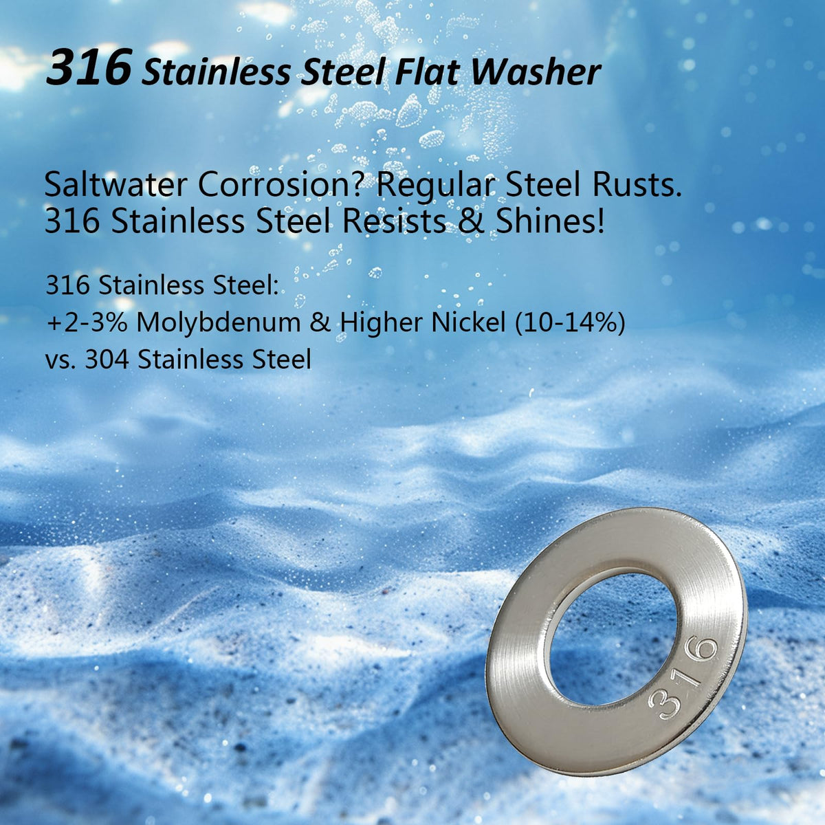 50-Pack 1/4" 316 Acciaio Inox Placcato Piani