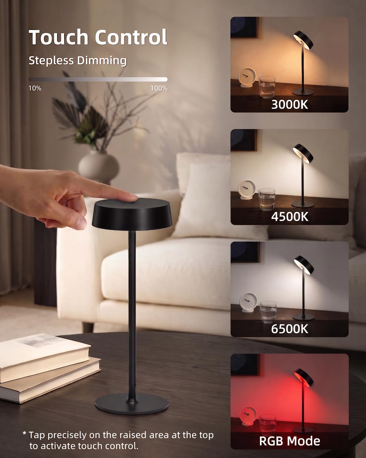 LinkMejor Lampe de Table Rechargeable, Lampe RGB Sans Fil, Alimentée par Batterie