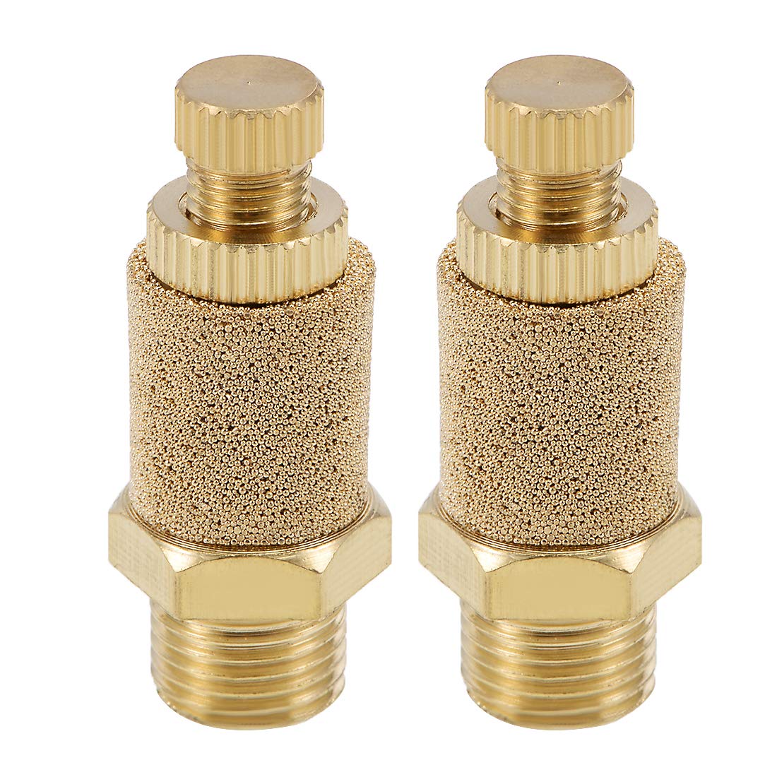 Top Adjustable Pneumatic Air Exhaust Silencer Muffler Copper 1/8 BSPT Gold Tone 2pcs