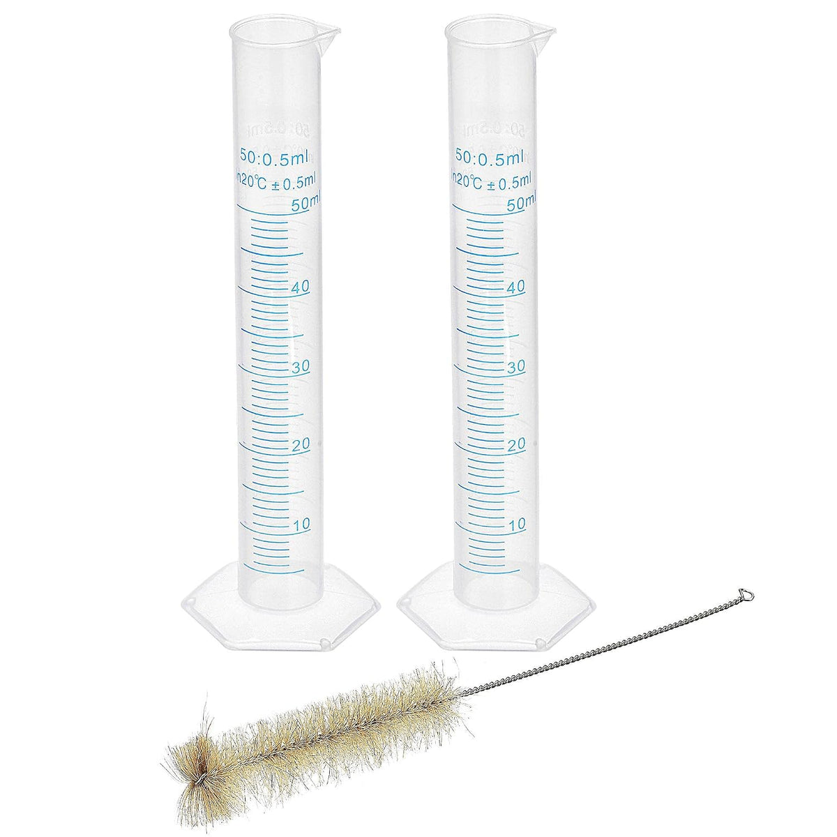 Plastic Graduated Cylinder, 50ml Measuring Cylinder with 1 Brush, 3in1 Set for Science Lab
