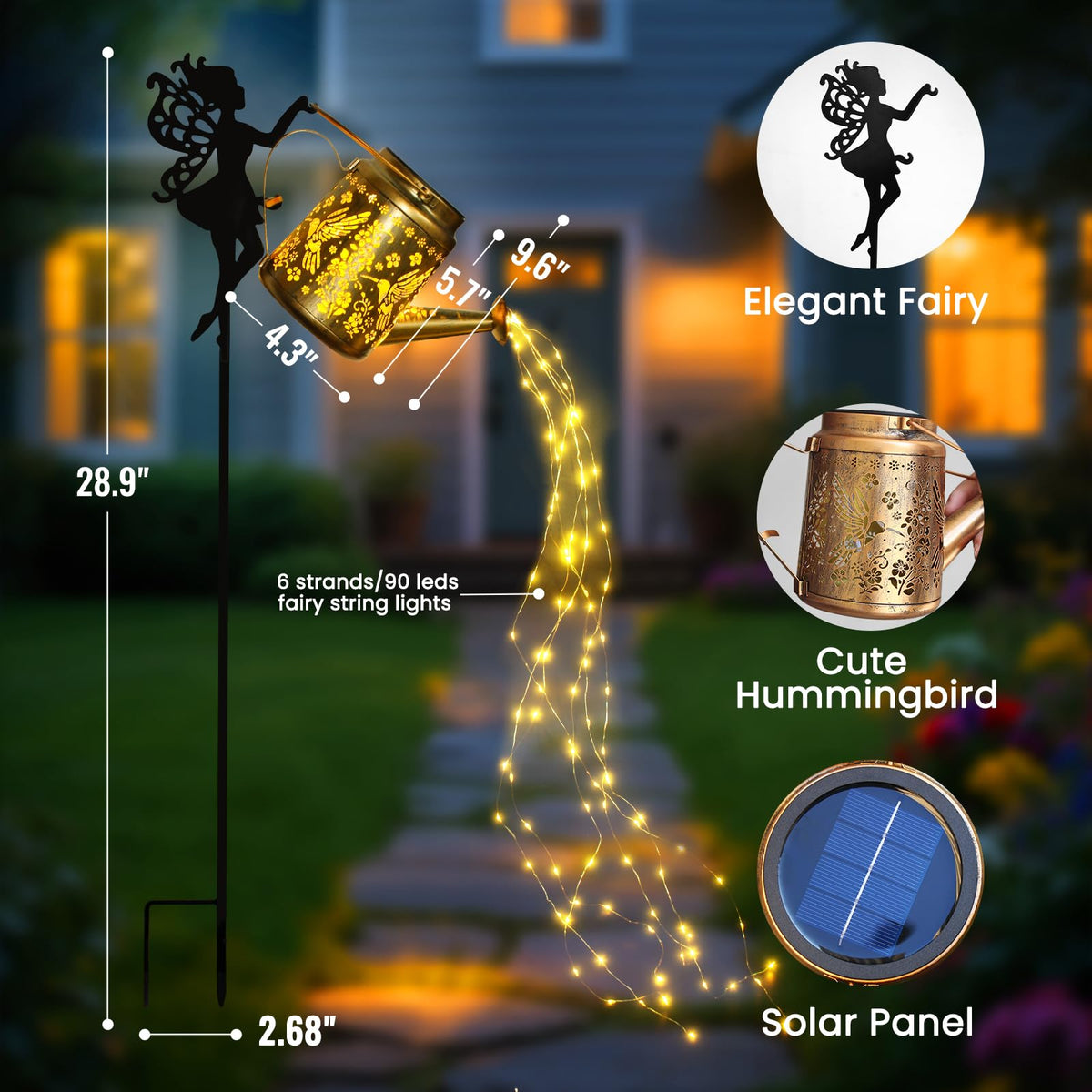 LinkMejor Solar Lights Outdoor Waterproof, Fairy Solar Garden Lights Outdoor Decoration, Hummingbird Solar Watering Can Light Gardening Gifts for Mom Grandma 2 Packs
