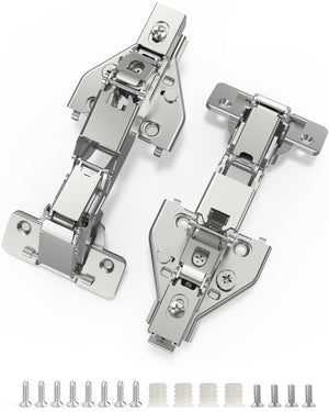 LinkMejor 2 Pack 165 Graus Soft Close Hinges para Canto da Cozinha, Gavetas Susan, Quadro de Face, Placa de Fixação por Clip para Instalação Fácil, Montagem de Face Oculta, 3D Encoberto Fechamento Suave Automático para Gabinete de Acolchoamento