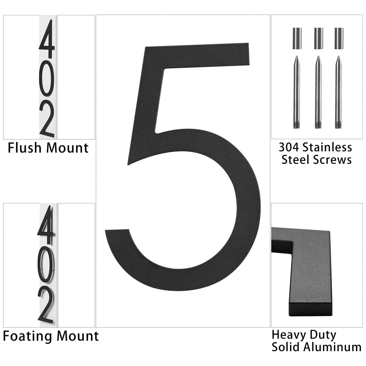 10 Inch Large house Numbers for Outside Modern,Metal House Numbers Black Address Numbers For House Matte Black Floating Mount And Flush Mount Aluminum Home Address Numbers 2