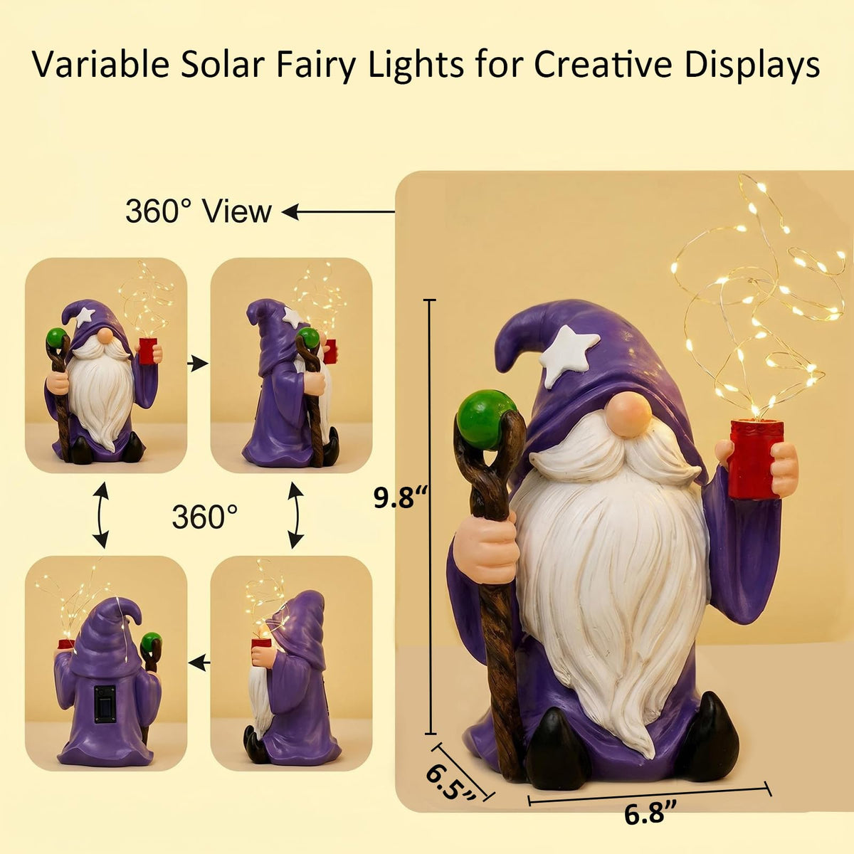 LinkMejor Solar Wizard Garden Gnome Statue med variabel fjerne lys